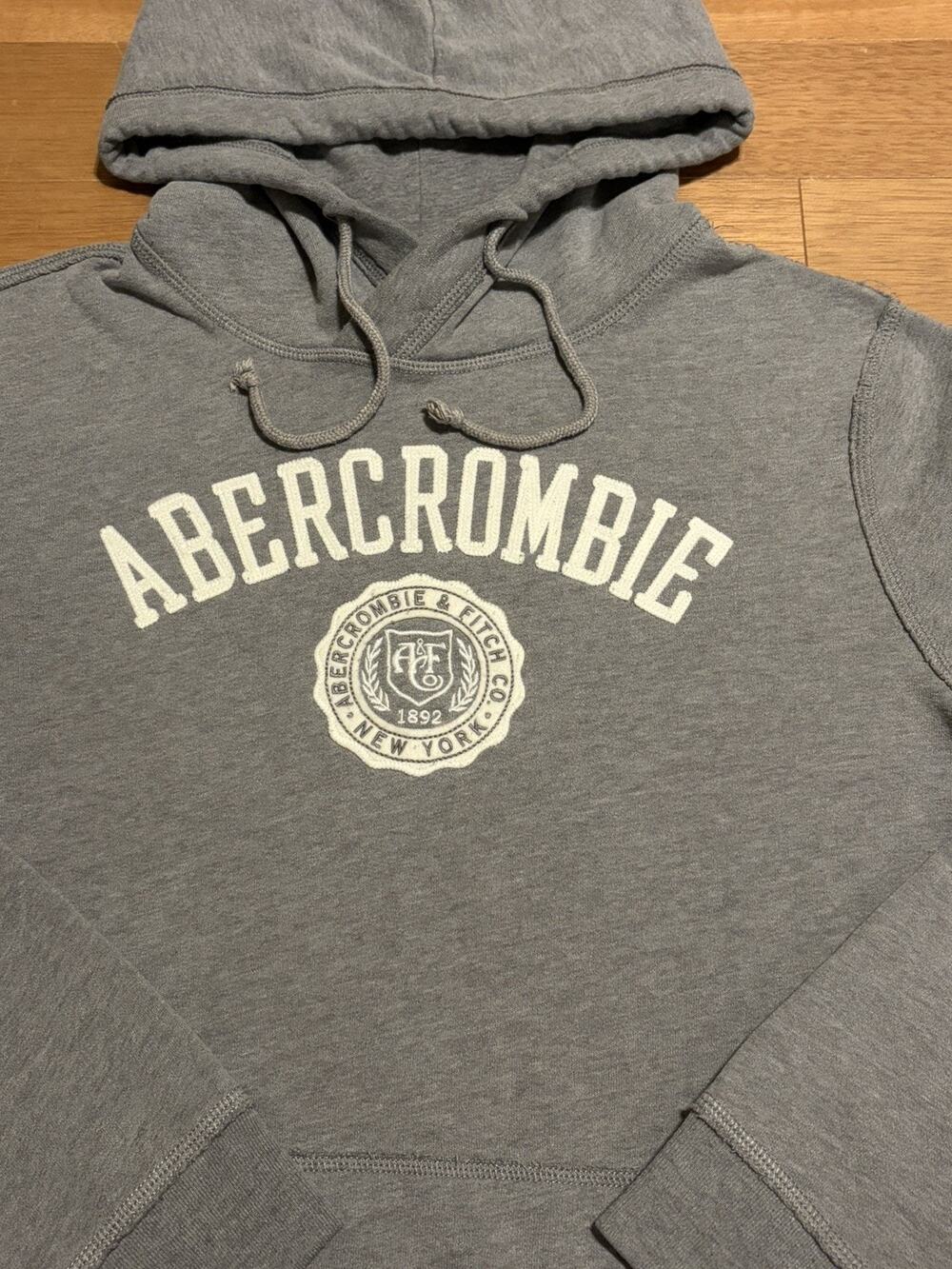 Vintage Abercrombie & Fitch Hoodie Mens M Gray Sweatshirt Skate Y2K Old School